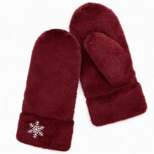 3571 - Winter Mittens  Snowflake Burgundy<br>
Plush Mittens  - 
