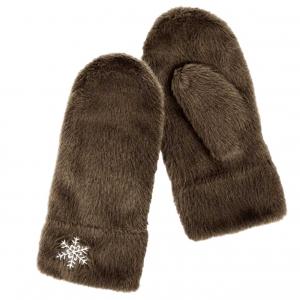 3571 - Winter Mittens  Snowflake Taupe<br>
Plush Mittens  - 