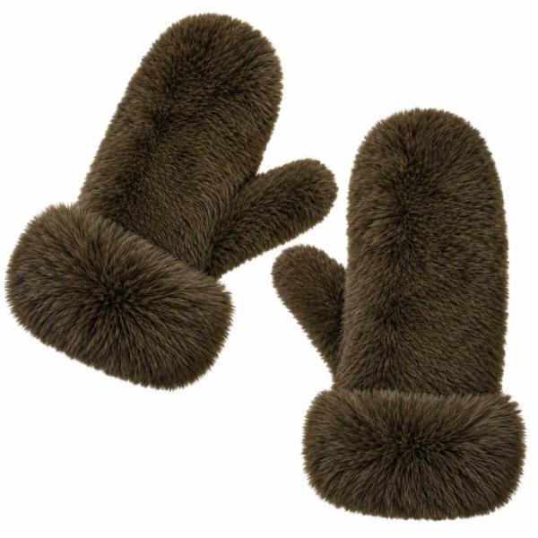 wholesale 3571 - Winter Mittens  Taupe<br>
Plush Mittens with Faux Rabbit Cuffs - 