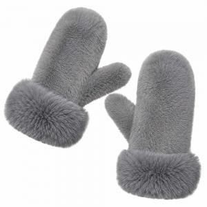 3571 - Winter Mittens  Light Grey<br>
Plush Mittens with Faux Rabbit Cuffs - 