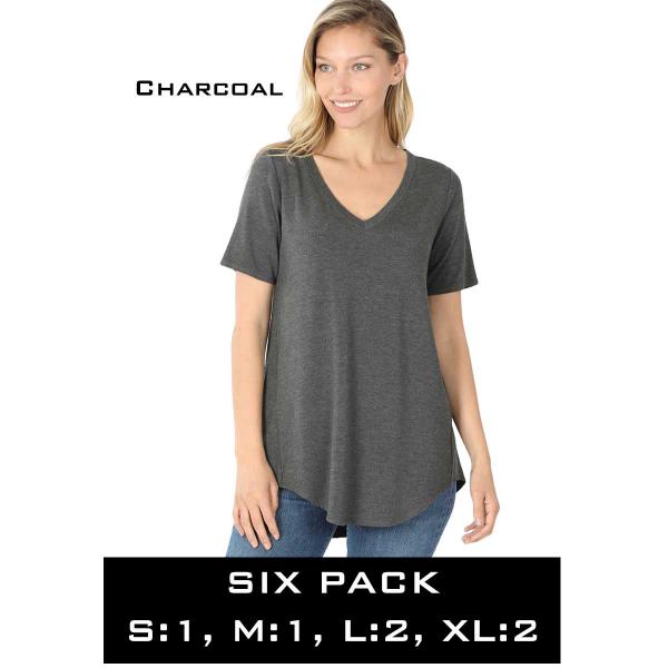 Wholesale 5541 - Luxe Rayon V-Neck Hi-Low Top 5541 - Charcoal - Six Pack - S:1,M:1,L:2,XL:2
