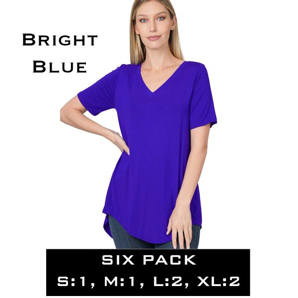 Wholesale 5541 - Luxe Rayon V-Neck Hi-Low Top 5541 - Bright Blue - Six Pack - S:1,M:1,L:2,XL:2