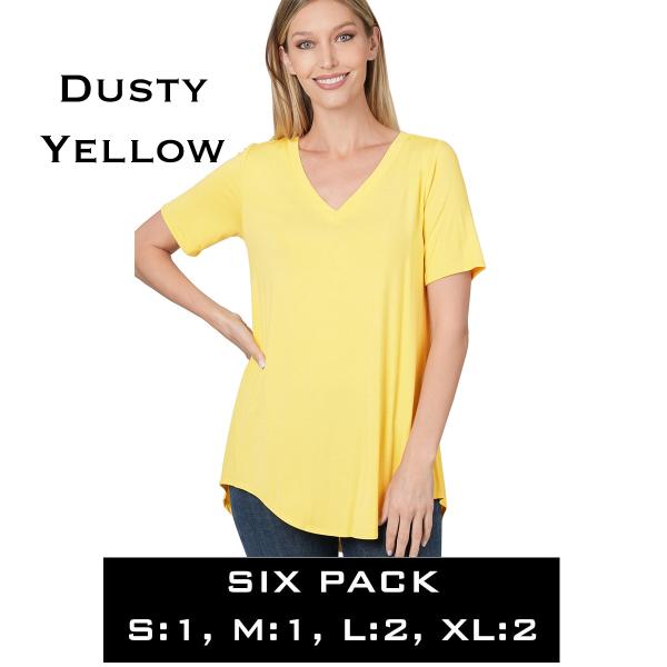 Wholesale 5541 - Luxe Rayon V-Neck Hi-Low Top 5541 - Dusty Yellow - Six Pack - S:1,M:1,L:2,XL:2
