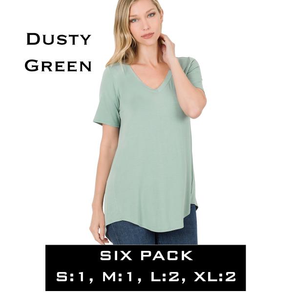 Wholesale 5541 - Luxe Rayon V-Neck Hi-Low Top 5541 - Dusty Green - Six Pack - S:1,M:1,L:2,XL:2