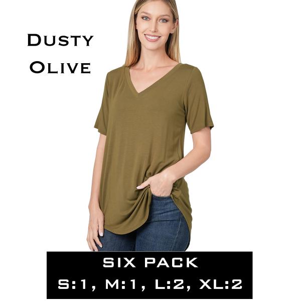 Wholesale 5541 - Luxe Rayon V-Neck Hi-Low Top 5541 - Dusty Olive - Six Pack - S:1,M:1,L:2,XL:2