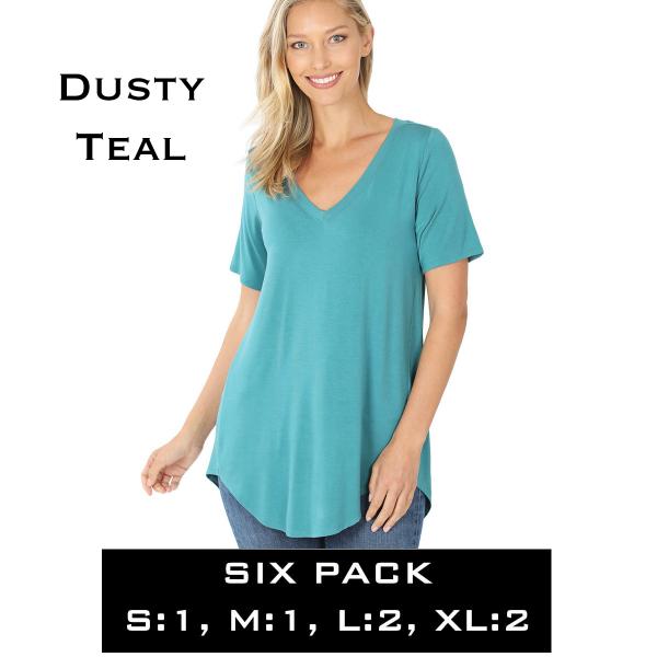 Wholesale 5541 - Luxe Rayon V-Neck Hi-Low Top 5541 - Dusty Teal - Six Pack - S:1,M:1,L:2,XL:2