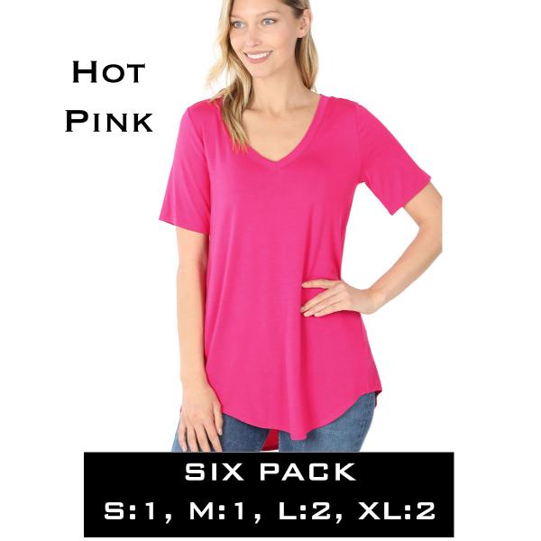 Wholesale 5541 - Luxe Rayon V-Neck Hi-Low Top 5541 - Hot Pink - Six Pack - S:1,M:1,L:2,XL:2