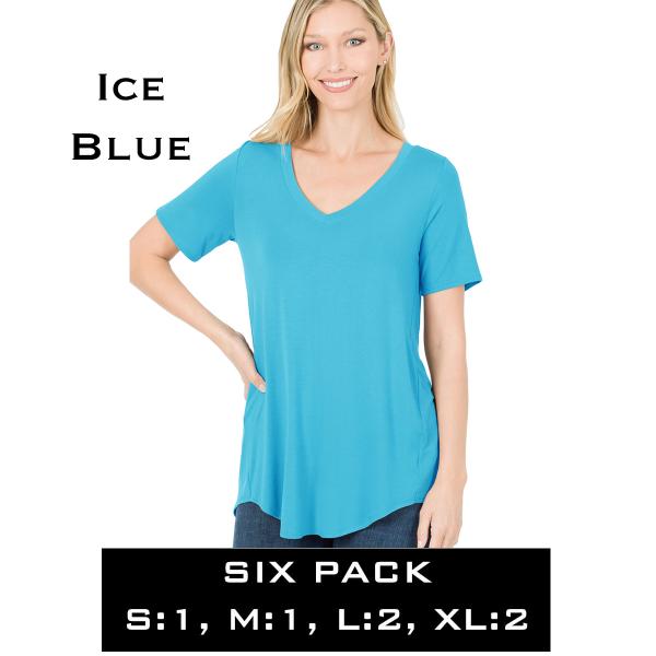 Wholesale 5541 - Luxe Rayon V-Neck Hi-Low Top 5541 - Ice Blue - Six PACK - S:1,M:1,L:2,XL:2