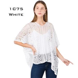 Wholesale  1C75 - White <br>Summer Knit Poncho - 