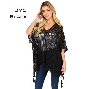 Wholesale  1C75 - Black<br>Summer Knit Poncho - 