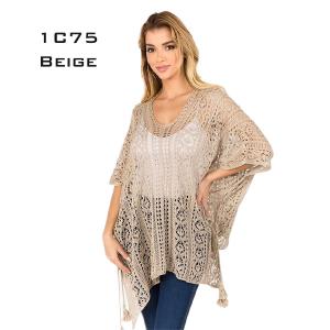 Wholesale  1C75 - Beige<br>Summer Knit Poncho - 