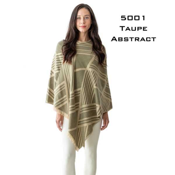 wholesale 5002 - Geometric Pattern Cashmere Feel Poncho 5002 <br>Taupe Abstract - 