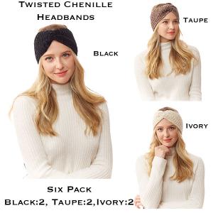 Wholesale  009 - Twisted Chenille <br>
Winter Headband Six Pack - 