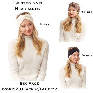 Wholesale  020 - Twisted Knit<br>
Winter Headband Six Pack - 
