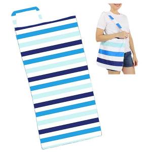 Wholesale  10178-Navy/Mint Striped<br>2 in 1 Beach Towel Tote Bag - 