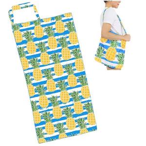 Wholesale  10180-Blue Stripes with Pinapples<br>2 in 1 Beach Towel Tote Bag - 
