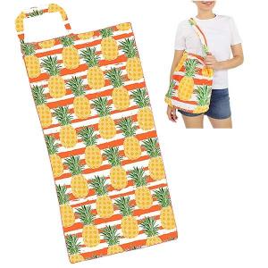 Wholesale  10180-Orange Stripes with Pineapples<br>2 in 1 Beach Towel Tote Bag - 