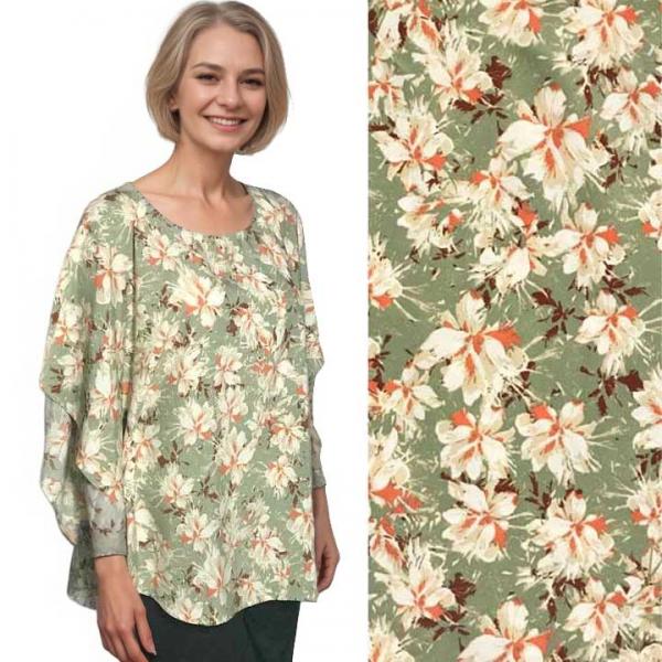 wholesale 10164 - Round Bottom Floral Ponchos 10164 - Sage Floral<BR>
Round Bottom Poncho - 