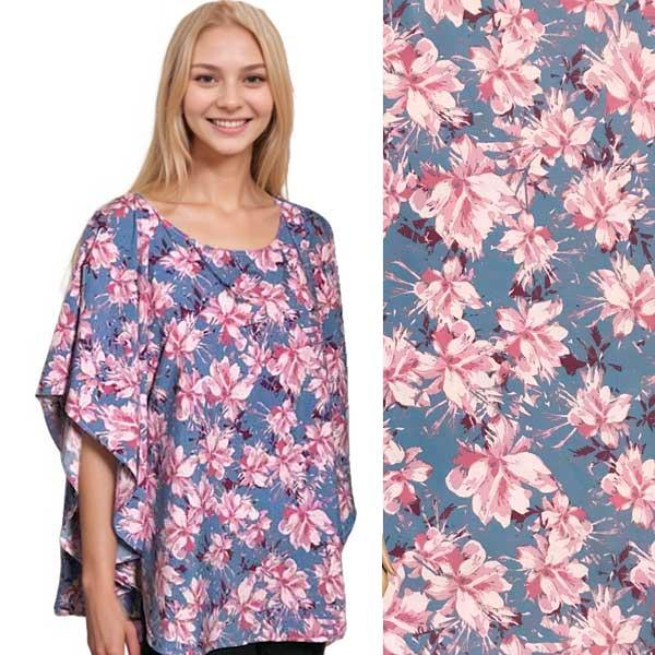 wholesale 10164 - Round Bottom Floral Ponchos 10164 - Blue Floral<BR>
Round Bottom Poncho - 