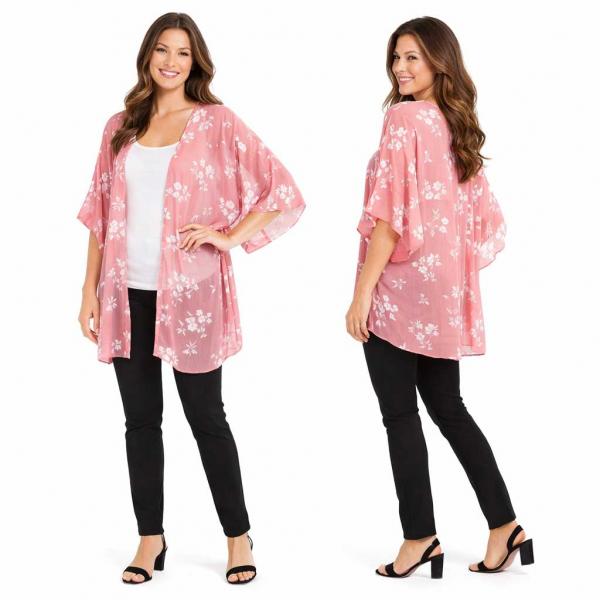 wholesale 10154 - Flower Print Ruffle Kimono Rose Floral - 