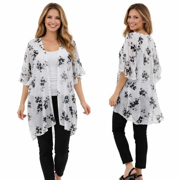 wholesale 10154 - Flower Print Ruffle Kimono White Floral - 