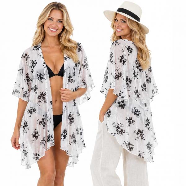 wholesale 10154 - Flower Print Kimono/Swimsuit Coverup White Floral - 