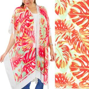 Wholesale  5087-Coral<br>
Tropical Print Kimono - 