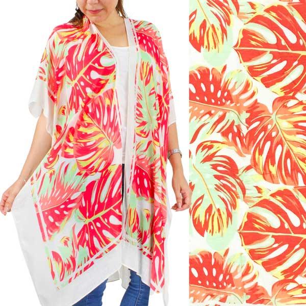 wholesale 5087 - Tropical Print Kimono 5087-Coral Multi<br>
Tropical Print Kimono - 