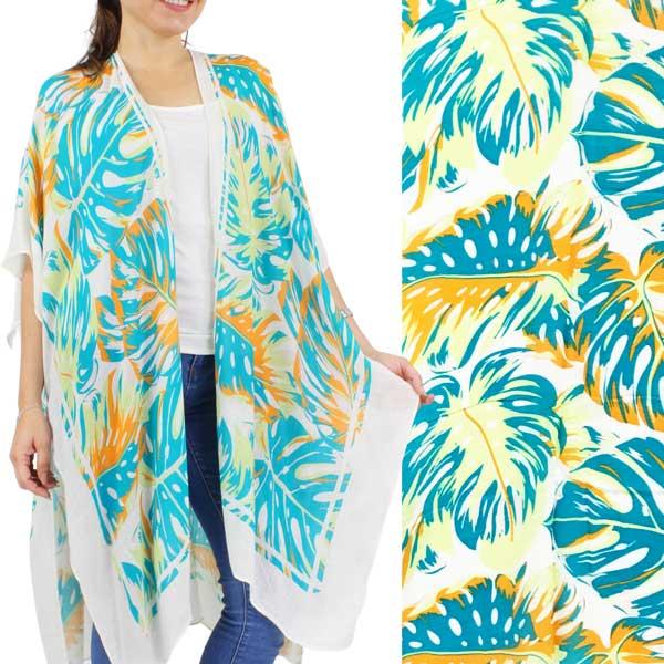 wholesale 5087 - Tropical Print Kimono 5087-Turquoise Multi<br>
Tropical Print Kimono - 