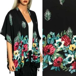 Wholesale  9689-Black<br>
Flower Print Kimono w/Tassels - 
