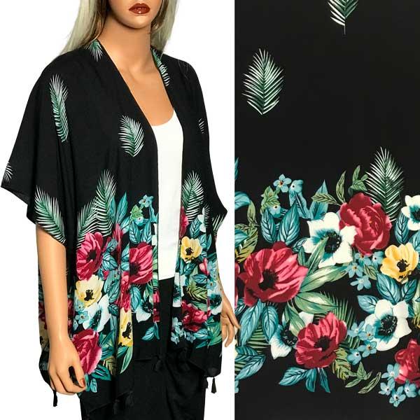 wholesale 9689 - Flower Print Kimono w/Tassels 9689 - Black Multi<br>
Flower Print Kimono - 