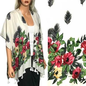 Wholesale 9689 - Flower Print Kimono w/Tassels Off White Multi - 
