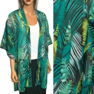 Wholesale  10209 - Green<br>
Tropical Chiffon Kimono with Sleeves - 