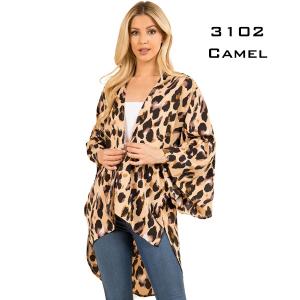 Wholesale  3102-Camel<BR>
Animal Print Kimono - 