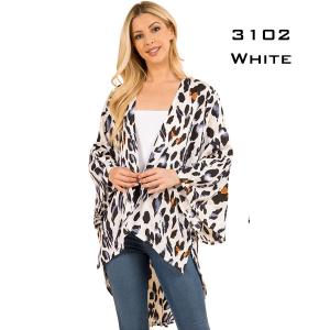 Wholesale  3102-White<BR>
Animal Print Kimono - 