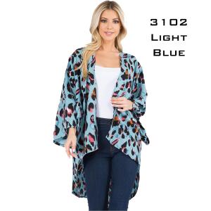 Wholesale  3102-Light Blue<BR>
Animal Print Kimono - 