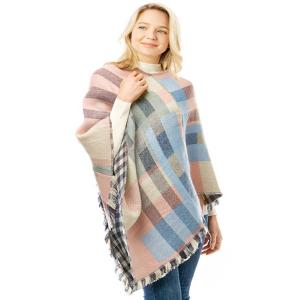 Plaid Ponchos - 3125/9852/10822/902/503/10406/5001 902 - Pink Multi - One Size Fits Most