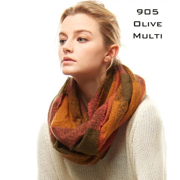 Wholesale 3649 - Plaid Woven Infinity Scarves  905 - Olive Multi (MB) - 