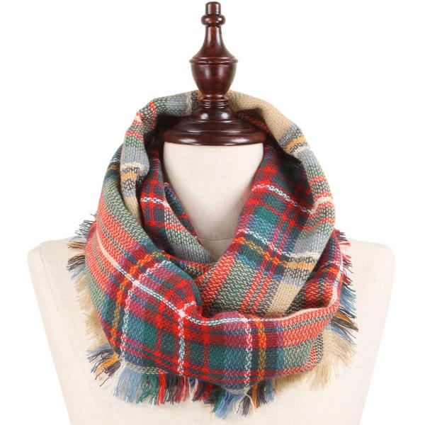 wholesale 3649 - Plaid Woven Infinity Scarves  8435/BE <br> 
Beige Multi MB - 