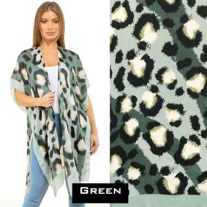 Wholesale  4144 - Green Border<br>
Animal Print Kimono - 