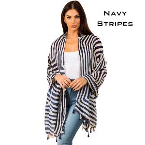 Wholesale  3372 - Navy<br>
Striped Scarf with Tassels - 