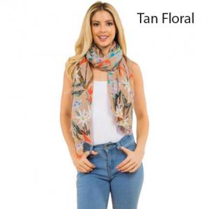 4131 - Pleated Floral Scarf 4131 - Tan<br> Pleated Floral Scarf 
 - 