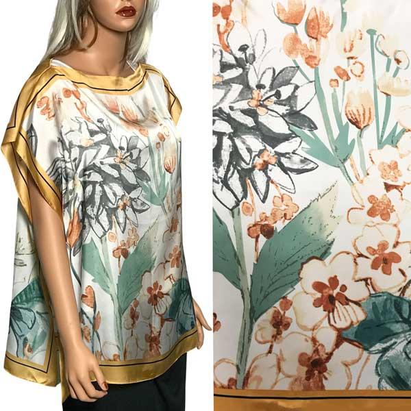 wholesale 3662 - Satin Tops 10274 - Gold Border Floral<bR>
Satin Poncho - 