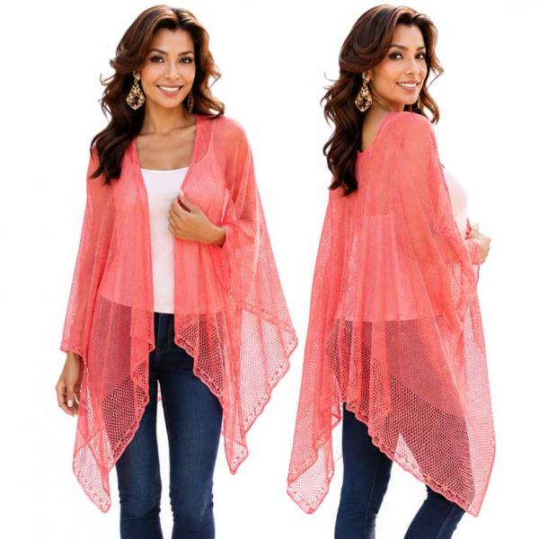wholesale 1C15 - Light Weight Knit Ruanas Coral - One Size Fits All