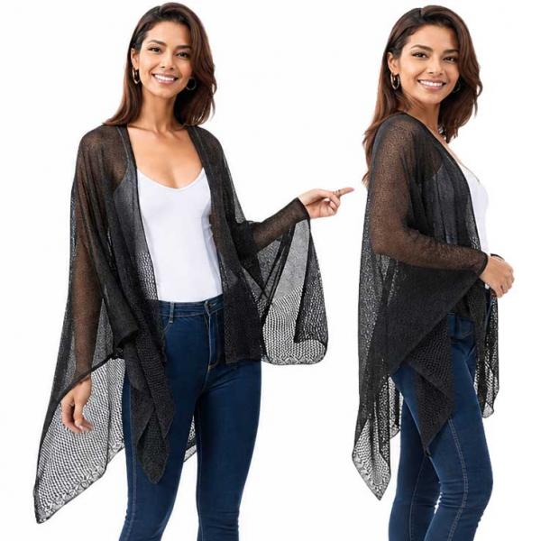 wholesale 1C15 - Light Weight Knit Ruanas Black - One Size Fits All