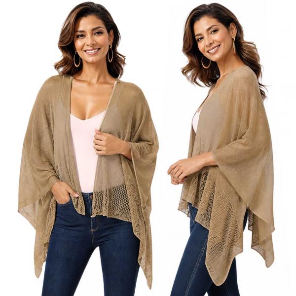 wholesale 1C15 - Light Weight Knit Ruanas Tan - One Size Fits All