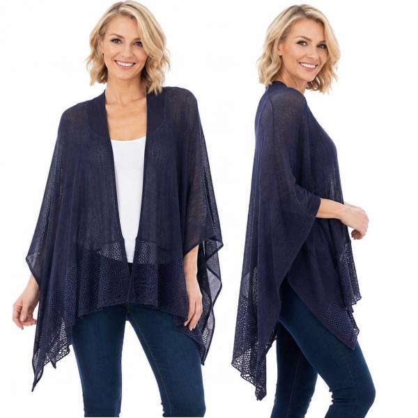 wholesale 1C15 - Light Weight Knit Ruanas Navy - One Size Fits All