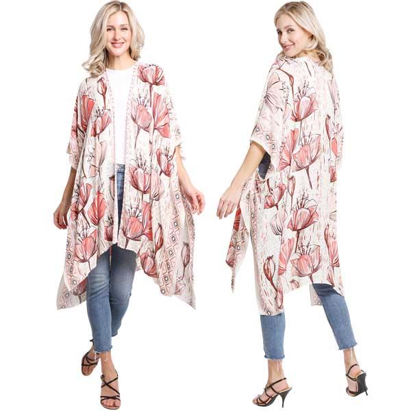 Wholesale 3668 - Jessica's Kimonos  2223 - Pink Floral<br>Kimono - One Size Fits Most