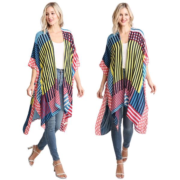 Wholesale 3668 - Jessica's Kimonos  2106/3 - Stripe and Dash Print<br>
Kimono - One Size Fits Most