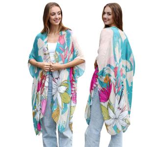 Wholesale 3668 - Jessica's Kimonos  5004 - Teal Multi<br> 
Floral Print Kimono - One Size Fits Most